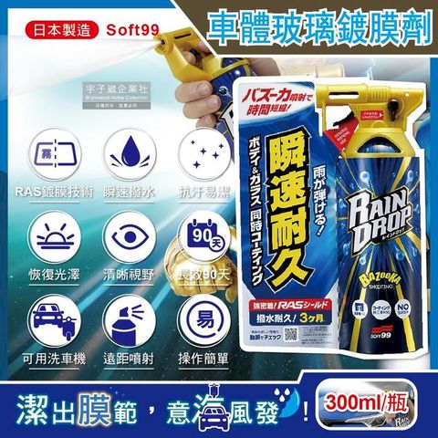 日本Soft99-Rain Drop車體玻璃鍍膜劑300ml/噴槍瓶-W310