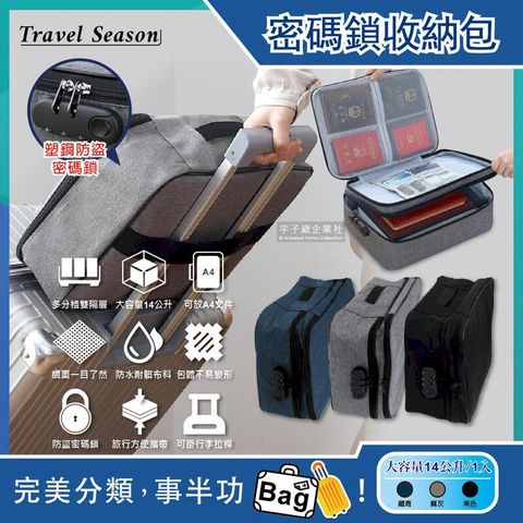 (5袋)Travel Season-雙主層拉鏈密碼鎖護照證件收納包