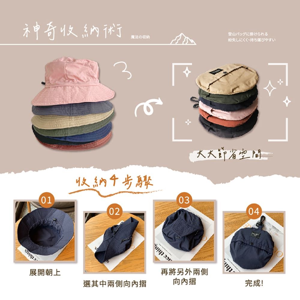 神奇收納術登山バッグに掛けられる魔法の収納しにくく、持ち運びやすい節省空間收納步驟01030204展開朝上再將另外兩側選其中兩側向內摺向內摺完成!