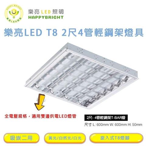 樂亮 燈座 T8 2尺4管 LED輕鋼架 含燈管 (一組兩入)