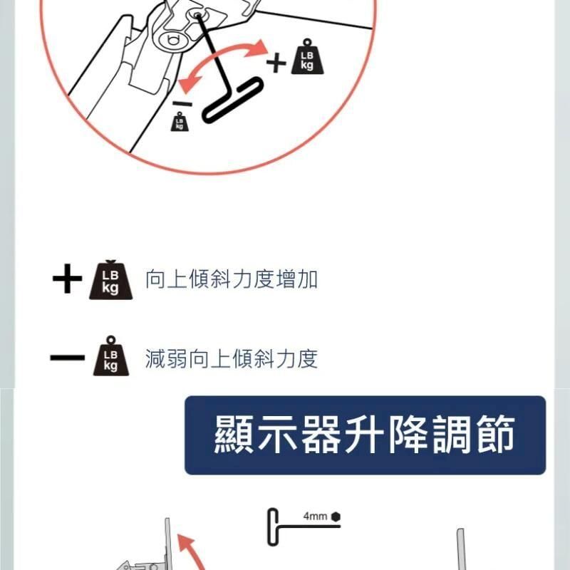 ++LBkgLB 向上傾斜力度增加kgLBkg減弱向上傾斜力度顯示器升降調節4mm