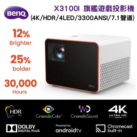 【BenQ 明基】X3100i 4K 旗艦遊戲投影機 低延遲三坪機 (HDR/4LED/UHD)