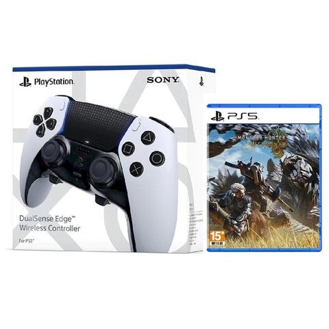 PS5 DualSense Edge 無線控制器 (白色) 台灣公司貨 + PS5 魔物獵人 荒野 中文版
