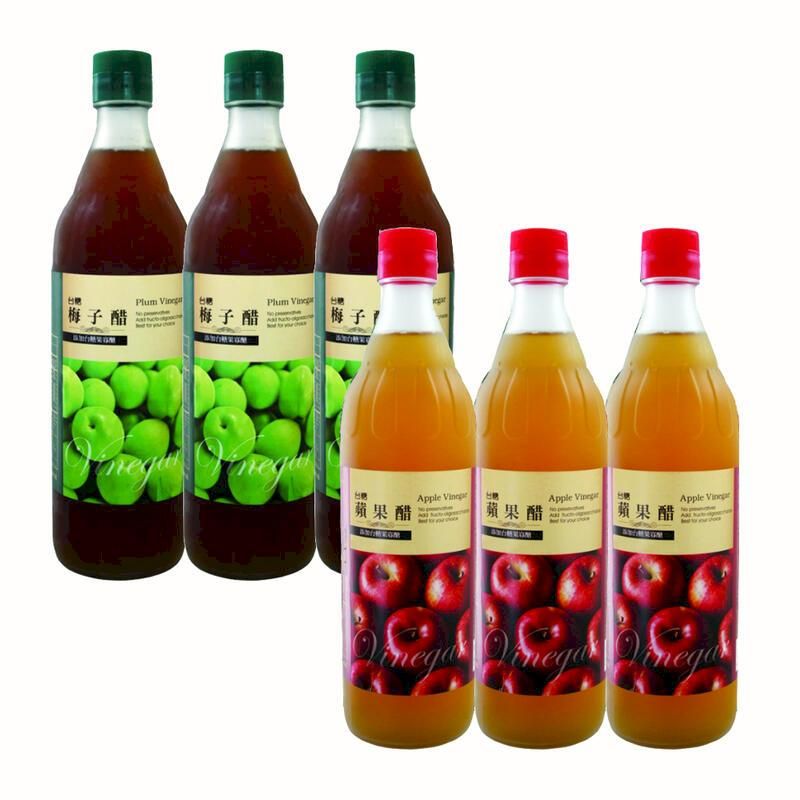  【台糖】蘋果醋+梅子醋 600ml(6瓶/組)