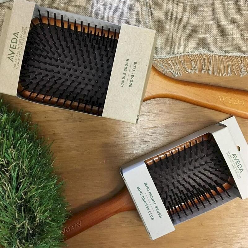 AVEDA   SCIENCE  PURE   ESSENCESPADDLE BRUSHBROSSE CLUBAVEDAMINI PADDLE BRUSHMINI-BROSSE CLUBAVEDAFLOWER AND PLANTTHE ART AND  OFAVEDA