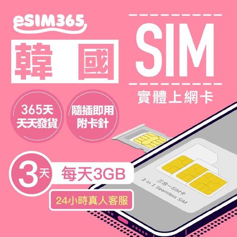 【韓國SIM卡】3天每日3GB高速流量 降速吃到飽