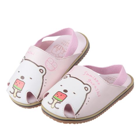 《布布童鞋》角落小夥伴白熊吃西瓜粉色護趾鬆緊帶寶寶拖鞋(13~15公分) [ B3B003G ]