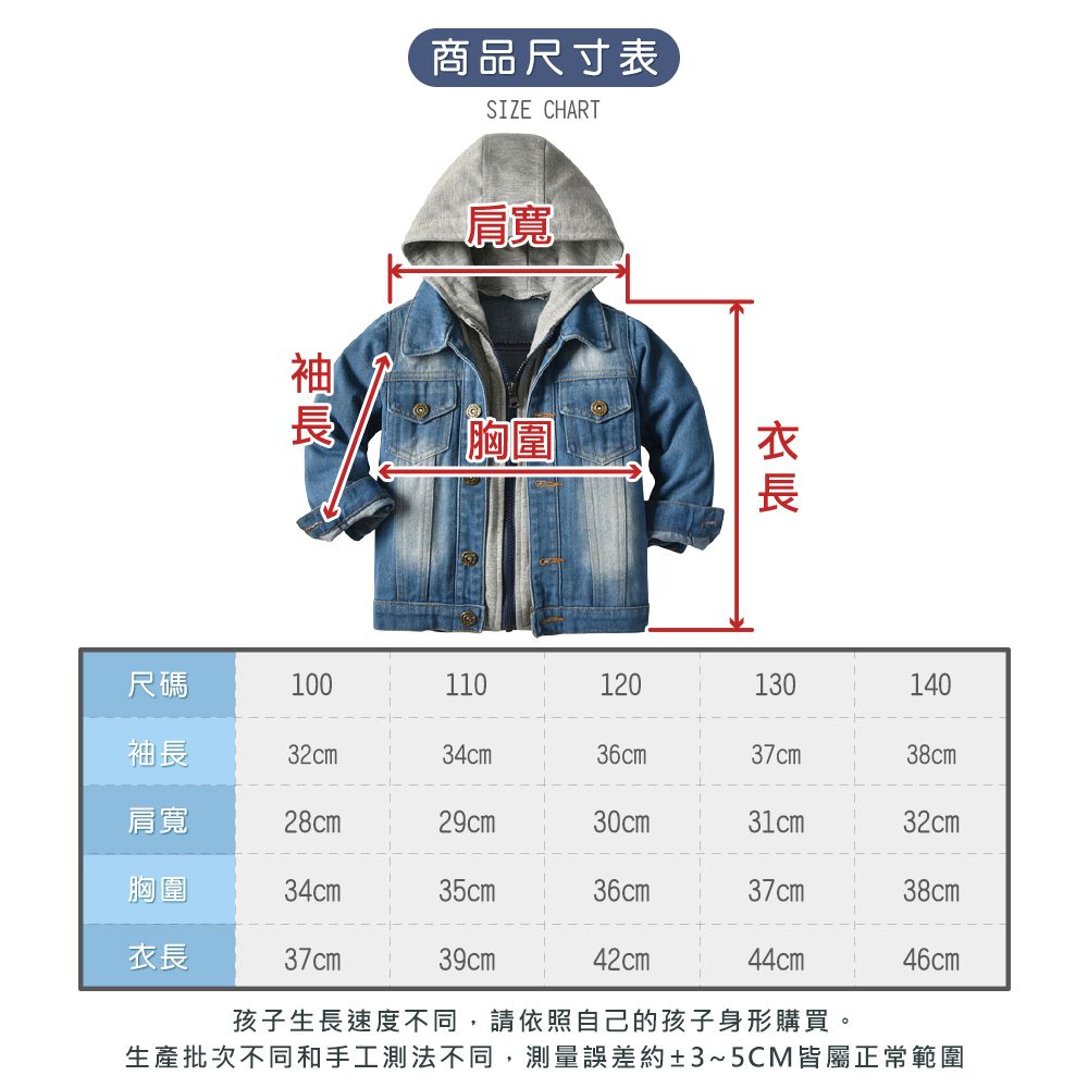 我家寶貝 100-140cm 韓版兒童連帽牛仔外套 男女童假兩件丹寧外套 連帽休閒夾克外套(中小童外套)