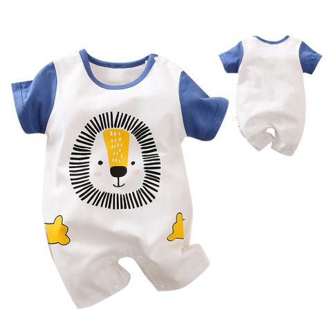 寶寶短袖包屁衣 嬰兒連身衣 新生兒獅子造型服