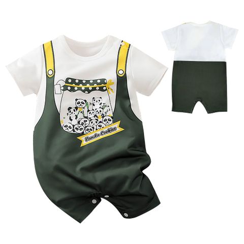 寶寶短袖包屁衣 嬰兒連身衣 新生兒熊貓瓶造型服