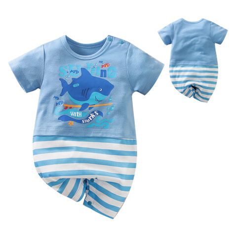 寶寶短袖包屁衣 嬰兒連身衣 新生兒海浪飛鯊造型服