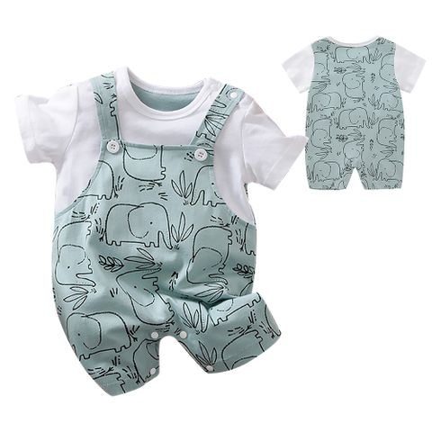寶寶短袖包屁衣 嬰兒連身衣 新生兒大象造型服