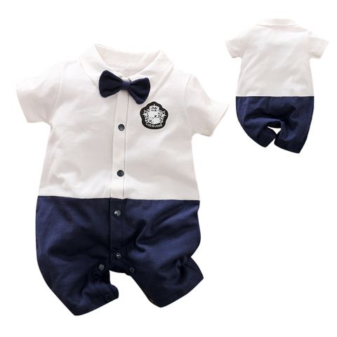 【Mesenfants】短袖連身衣 造型包屁衣 嬰兒服 童裝 白色紳士款