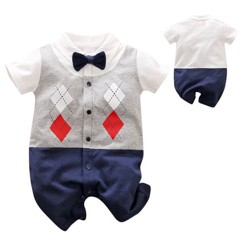 【Mesenfants】短袖連身衣 造型包屁衣 嬰兒服 童裝 格子紳士款