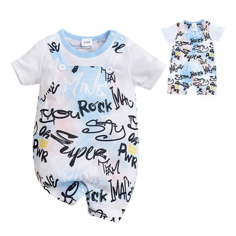 【Mesenfants】寶寶短袖包屁衣 嬰兒連身衣 新生兒塗鴉字母造型服