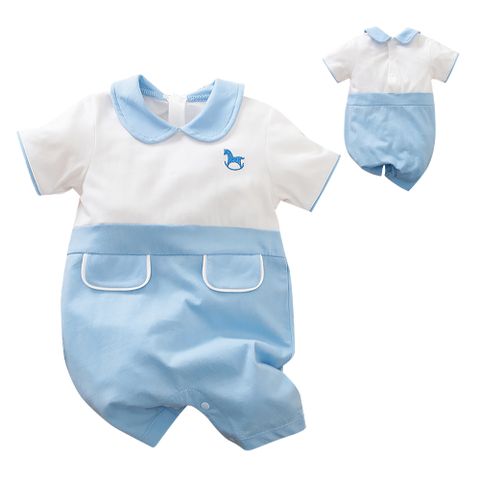 【Mesenfants】寶寶短袖包屁衣 嬰兒連身衣 新生兒小木馬造型服