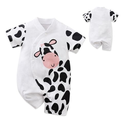 【Mesenfants】寶寶短袖包屁衣 嬰兒連身衣 新生兒奶牛造型服