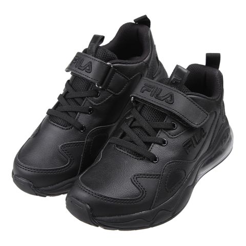 《布布童鞋》FILA康特杯黑色合成皮革兒童氣墊運動鞋(19~24公分) [ P3S11XD ]