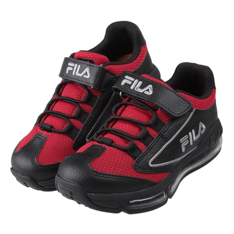 《布布童鞋》FILA康特杯黑紅荔枝皮紋兒童氣墊機能運動鞋(19~24公分) [ P3S02XD ]