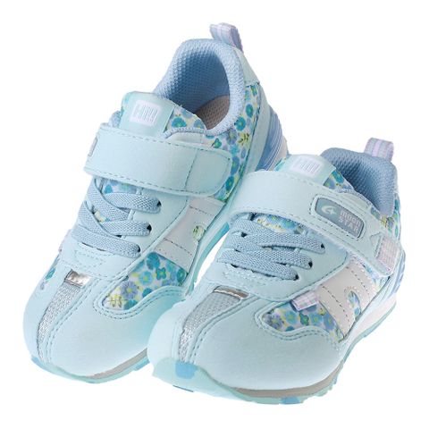 《布布童鞋》Moonstar日本Hi系列碎花淡藍色兒童機能運動鞋(15~19公分) [ I3C269B ]