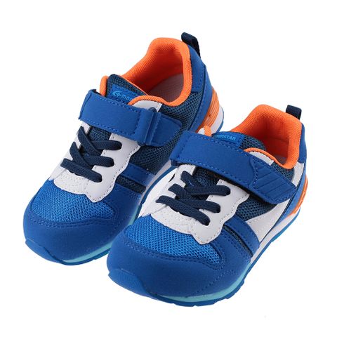 《布布童鞋》Moonstar日本Hi系列新藍橘色兒童機能運動鞋(15~19公分) [ I3A1S5B ]