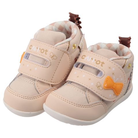 《布布童鞋》Moonstar日本Carrot蝴蝶結卡其色寶寶機能學步鞋(12.5~14.5公分) [ I3R478W ]
