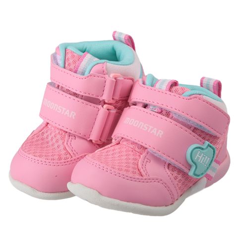 《布布童鞋》Moonstar日本HI系列透氣中筒玫粉色寶寶機能學步鞋(13~15公分) [ I3R404G ]