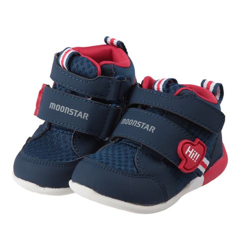 《布布童鞋》Moonstar日本HI系列透氣中筒深藍色寶寶機能學步鞋(13~15公分) [ I3S405B ]
