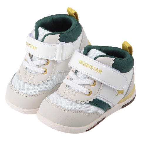 《布布童鞋》Moonstar日本HI系列中筒綠白閃亮之星寶寶機能學步鞋(13~15公分) [ I4D597C ]