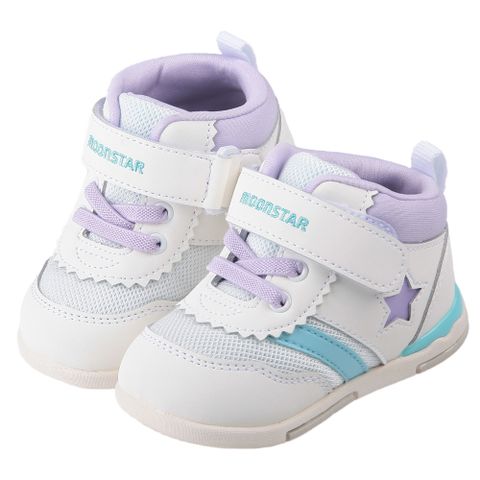 《布布童鞋》Moonstar日本HI系列中筒紫白閃亮之星寶寶機能學步鞋(13~15公分) [ I4G598M ]