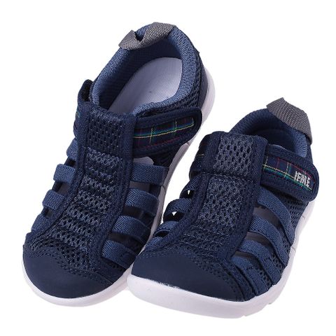 《布布童鞋》日本IFME極簡播洲織藍色中童機能水涼鞋(15~19公分) [ P3G711B ]