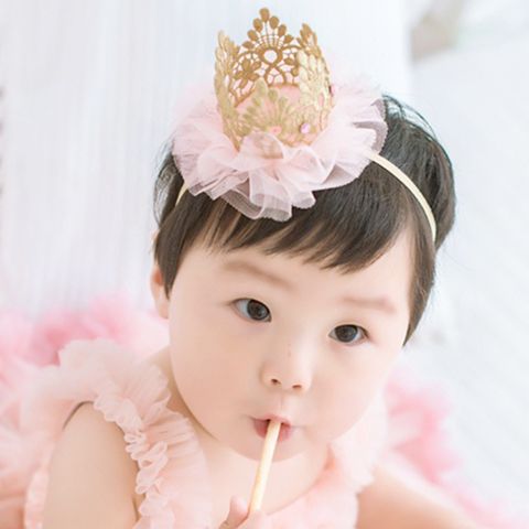 UNICO 兒童嬰兒 歐美風蕾絲皇冠滿月生日拍照慶生髮帶/髮飾
