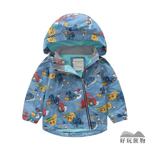 【好玩旅物】藍色車車_兒童輕量雙拉鍊搖粒絨防水保暖禦寒衝鋒外套 兒童外套 (90~140碼)