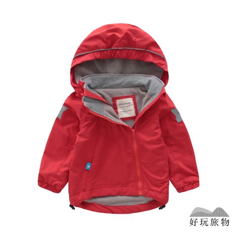 【好玩旅物】紅色_兒童輕量雙拉鍊搖粒絨防水保暖禦寒衝鋒外套 兒童外套 (90~140碼)