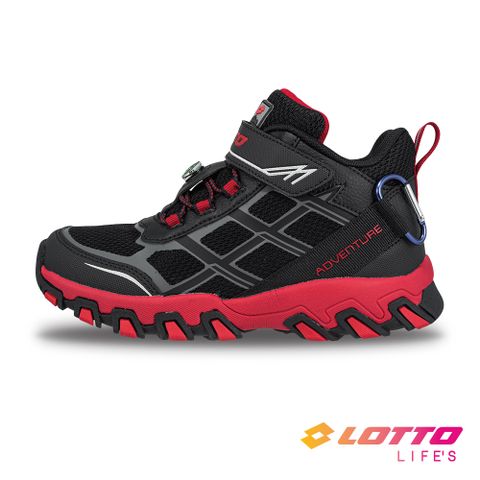 【LOTTO 義大利】童鞋  COMPASS H 防潑水高筒越野跑鞋(黑紅)