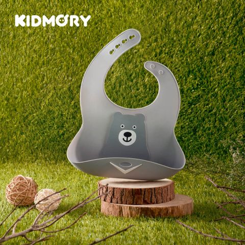 【KIDMORY】矽膠寬口圍兜-台灣黑熊(KM-122-GY)