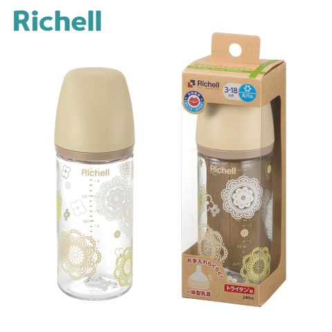 Richell 利其爾 TA 朵朵開寬口奶瓶 240 ML ( 3-18m 奶嘴頭)