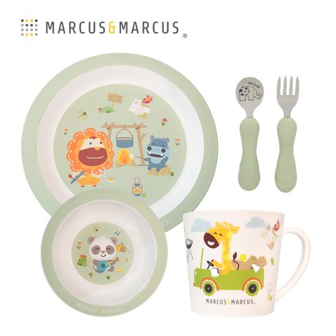 MARCUS & MARCUS MARCUSMARCUS　動物樂園環保兒童餐具5件組-露營趣耐用且具有環保意識的餐具