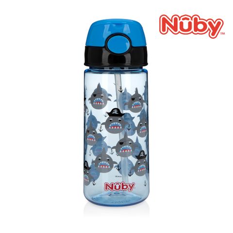 Nuby 晶透運動水杯(細吸管)/532ml/鯊魚