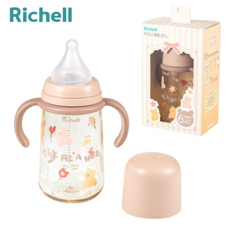 Richell 利其爾 HE初心系列-PPSU寬口雙握哺乳奶瓶 300mL 熊萌萌