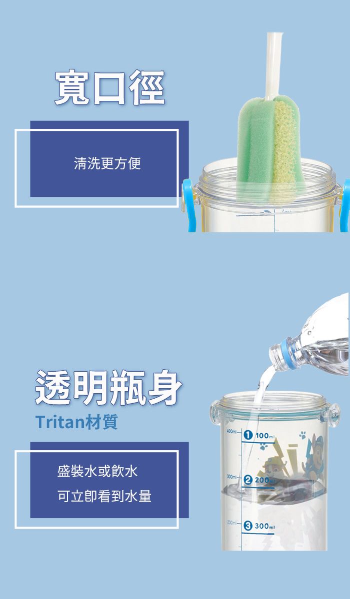 寬口徑清洗更方便透明瓶身Tritan材質盛裝水或飲水可立看到水量100ml300ml-2 200 300ml