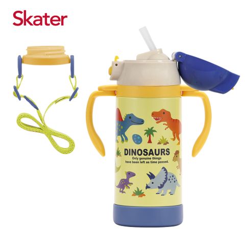 Skater 吸管不鏽鋼杯(350ml)含揹帶-恐龍圖鑑