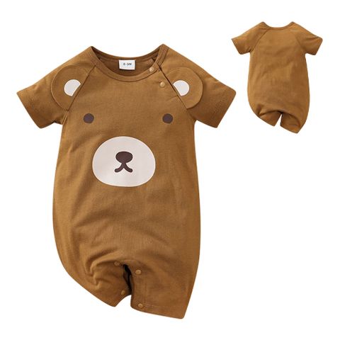 【Mesenfants】寶寶短袖包屁衣 嬰兒連身衣 新生兒棕熊造型服