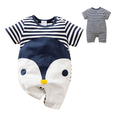 【Mesenfants】寶寶短袖包屁衣 嬰兒連身衣 新生兒企鵝造型服