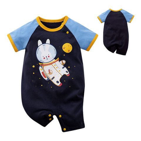 【Mesenfants】寶寶短袖包屁衣 嬰兒連身衣 新生兒太空兔造型服