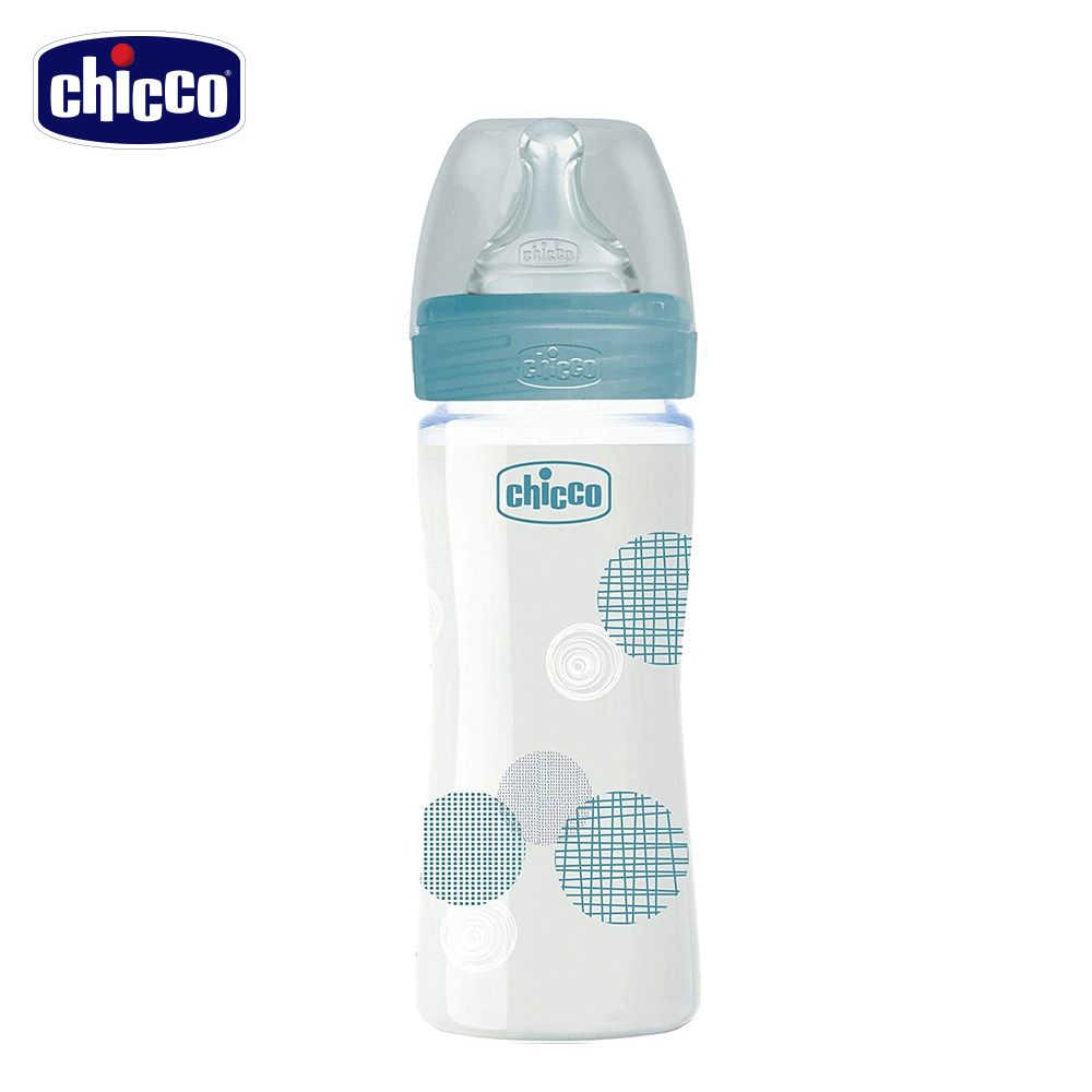 chicco 舒適哺乳-防脹氣玻璃奶瓶240ml(小單孔)-多色