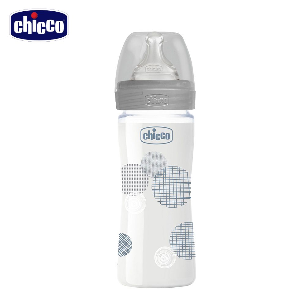 chicco 舒適哺乳-防脹氣玻璃奶瓶240ml(小單孔)-多色