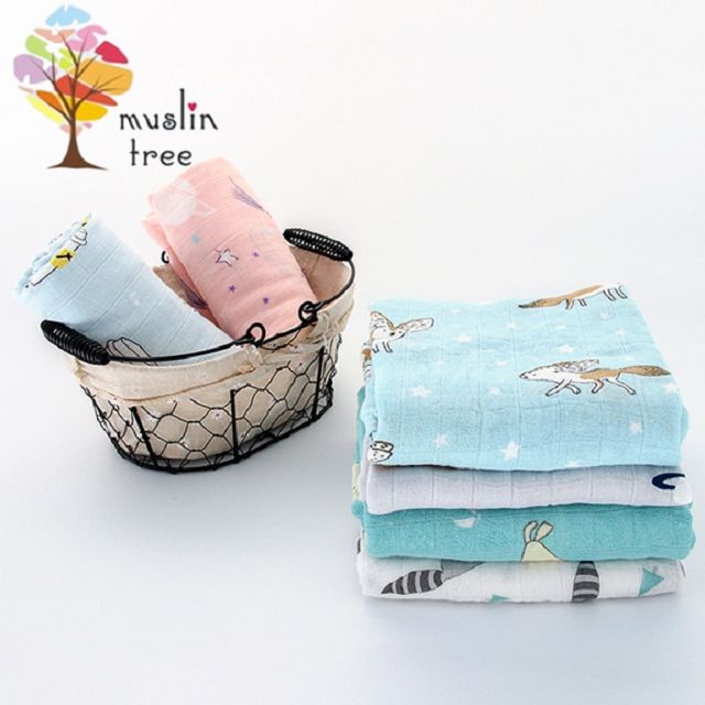 Mesenfants 【2入】Muslin tree雙層包巾竹纖維新生兒蓋毯寶寶包被