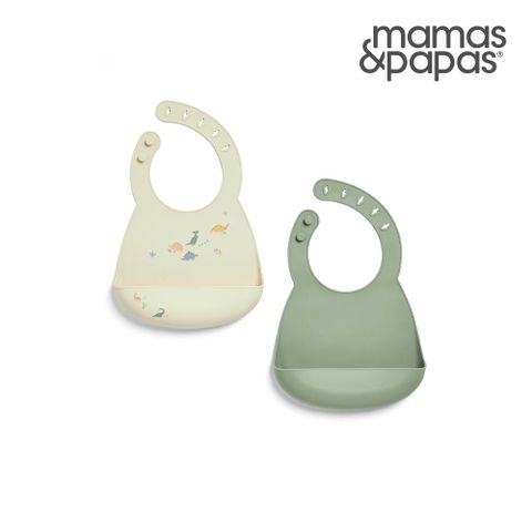 Mamas&Papas 恐龍線條-矽膠圍兜2件組