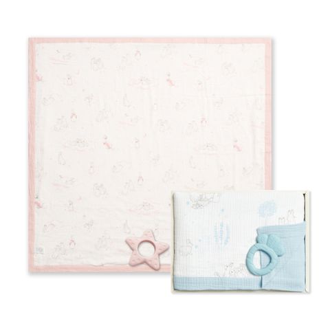 比得兔天絲泡泡紗雙面被安撫禮盒 100x100cm (2色選擇 被子+固齒器)